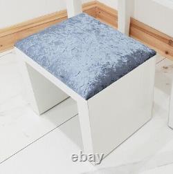 Dressing Table Stool WHITE GLASS GREY CRUSHED VELVET WHITE GLASS Stool