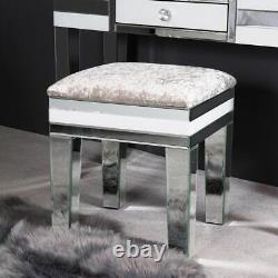 Dressing Table Stool White Mirrored Bedroom Furniture Crushed Velvet Seat Glass