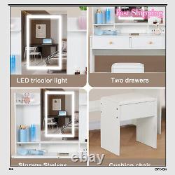 Dressing Table Touch-Sreen Mirror With LED Lights Stool Make Up Vanity Desk Set UK