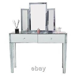 Dressing Table Trifold Desktop Mirror Bevelled Vanity Makeup Silver Set