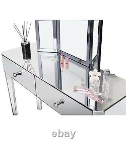 Dressing Table Trifold Desktop Mirror Bevelled Vanity Makeup Silver Set
