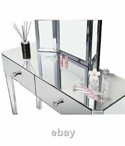 Dressing Table Trifold Desktop Vanity Bevelled Makeup Mirror Silver Set