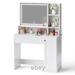 Dressing Table Vanity Makeup Desk Set with 3-Color LED Light Mirror and Drawer