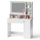 Dressing Table Vanity Makeup Desk Set With 3-color Led Light Mirror And Drawer