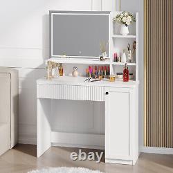 Dressing Table Vanity Makeup Desk Set with 3-Color LED Light Mirror and Drawer