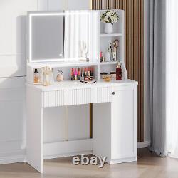 Dressing Table Vanity Makeup Desk Set with 3-Color LED Light Mirror and Drawer