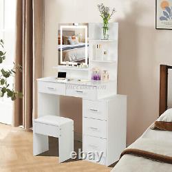 Dressing Table Vanity Makeup Desk Set with LED Mirror and Stool 5 Drawers
