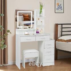 Dressing Table Vanity Makeup Desk Set with LED Mirror and Stool 5 Drawers