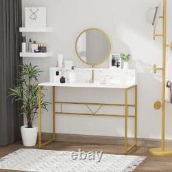 Dressing Table Vanity Makeup Desk With Faux Marble and Steel Frame White