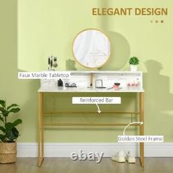 Dressing Table Vanity Makeup Desk With Faux Marble and Steel Frame White