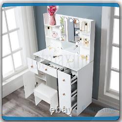 Dressing Table Vanity Makeup Desk With LED Lighted Mirror & Large Drawers Stool