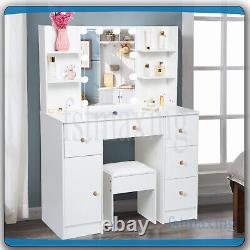 Dressing Table Vanity Makeup Desk With LED Lighted Mirror & Large Drawers Stool