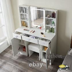 Dressing Table Vanity Makeup Desk With Large Drawers And Smart LED Mirror &Stool