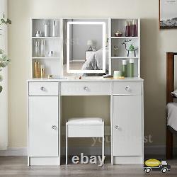 Dressing Table Vanity Makeup Desk With Large Drawers And Smart LED Mirror &Stool