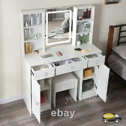 Dressing Table Vanity Makeup Desk With Large Drawers And Smart LED Mirror &Stool