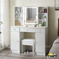 Dressing Table Vanity Makeup Desk With Large Drawers And Smart LED Mirror &Stool