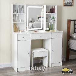 Dressing Table Vanity Makeup Desk With Large Drawers And Smart LED Mirror &Stool