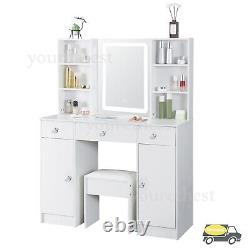 Dressing Table Vanity Makeup Desk With Large Drawers And Smart LED Mirror &Stool