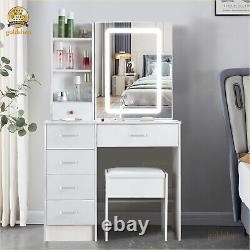 Dressing Table Vanity Makeup Desk With Large Mirror &Smart LED Lights 6 Shelves
