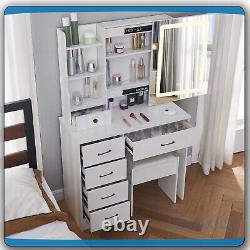 Dressing Table Vanity Makeup Desk With Smart LED Light Mirror 6 Shelves Drawers