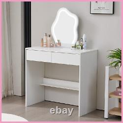 Dressing Table Vanity Makeup Desk with Dimmable LED Lighted Mirror Wooden Drawer