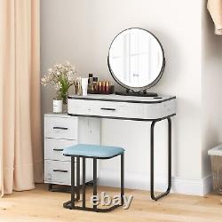 Dressing Table Vanity Set Makeup Stool LED Light 3-Drawer Chest Storage Shelves