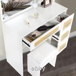 Dressing Table Vanity Set Makeup Stool Light 4-Drawer Chest Storage Cabinet