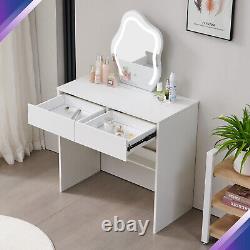 Dressing Table Vanity Set With 2 Drawer White Dresser Desk WithLED Lighted Mirror