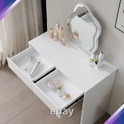 Dressing Table Vanity Set With 2 Drawer White Dresser Desk WithLED Lighted Mirror