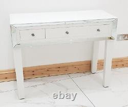 Dressing Table WHITE GLASS Console Desk Mirrored Vanity Dressing Table UK Grade
