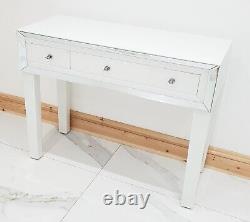Dressing Table WHITE GLASS Console Desk Mirrored Vanity Entrance Table UK Grade