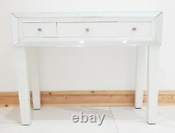Dressing Table WHITE GLASS Console Desk Mirrored Vanity Entrance Table UK Grade