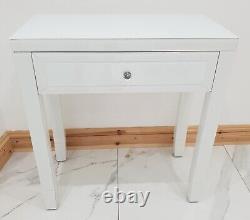 Dressing Table WHITE GLASS Entrance Hall Mirrored Space Saving Console Desk