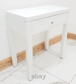 Dressing Table WHITE GLASS Entrance Hall Mirrored Space Saving Console Desk