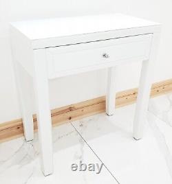 Dressing Table WHITE GLASS Entrance Mirrored Space Saving Dressing Table Console