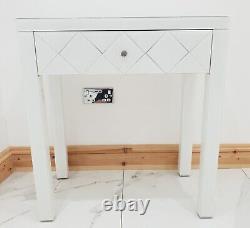Dressing Table WHITE GLASS Entrance Mirrored Vanity Space Saving Dressing Table