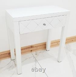 Dressing Table WHITE GLASS Entrance Mirrored Vanity Space Saving Pro Desk Table