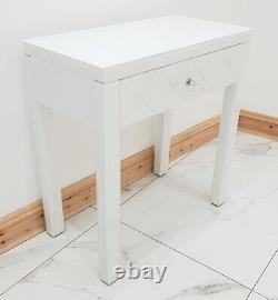 Dressing Table WHITE GLASS Entrance Mirrored Vanity Space Saving Professional UK