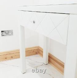 Dressing Table WHITE GLASS Entrance Mirrored Vanity Space Saving Vanity Desk