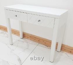 Dressing Table WHITE GLASS Mirrored Entrance Hall Dressing Table Vanity Station