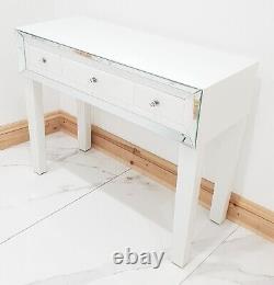Dressing Table WHITE GLASS Mirrored Vanity Console PRO GRADE BEDSIDE TABLE SALE
