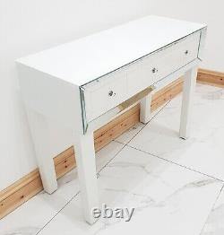 Dressing Table WHITE GLASS Mirrored Vanity Table Entrance Hall Desk Console