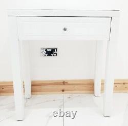 Dressing Table WHITE GLASS Space Saving Mirrored Glass Mirrored Dressing Table