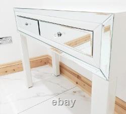 Dressing Table WHITE GLASS Table Mirrored Vanity Table Console Desk Pro Grade