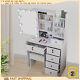 Dressing Table White Vanity With Led Lights Mirror Stool Makeup Desk Set 6-drawers