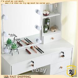 Dressing Table White Vanity with LED Lights Mirror Stool Makeup Desk Set 6-Drawers
