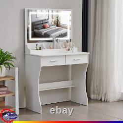 Dressing Table With 2 Drawers LED Light Mirror Makeup Desk Vanity Table Bedroom