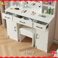 Dressing Table With 3 Drawers Mirror Stool Set Makeup Desk Vanity Table 2 Door