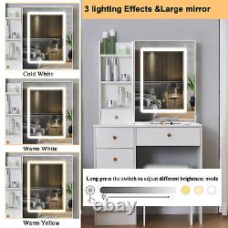 Dressing Table With Drawers Lighted Mirror Stool Set Makeup Vanity Desk Bedroom