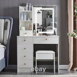 Dressing Table With Drawers Lighted Mirror Stool Set Makeup Vanity Desk Bedroom